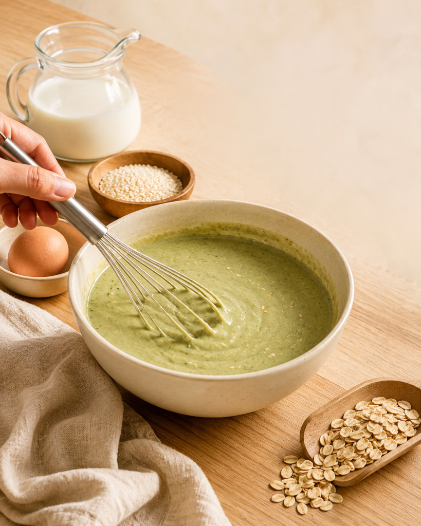 ขั้นตอนผสมแป้งแพนเค้กด้วย Kale’Oat และงาคั่ว